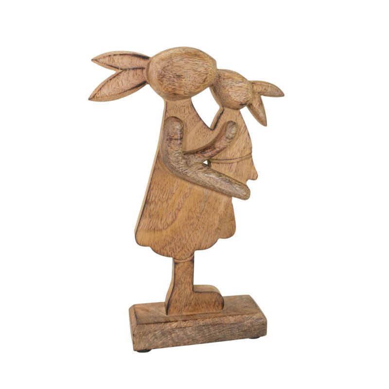 Deko Hasenmama mit Hasenkind Holz kaufen Osterdekoration natur 28 cm